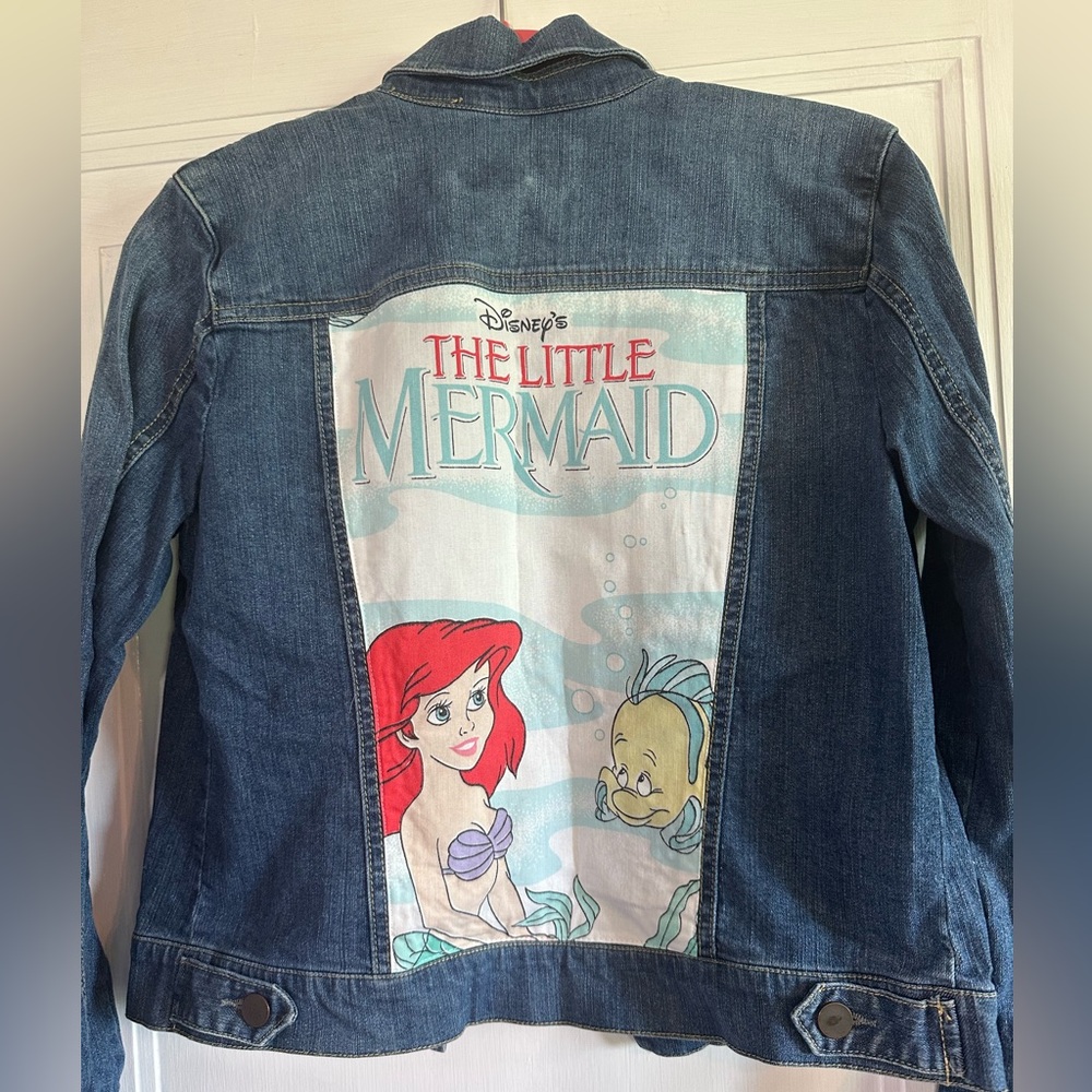 Little Mermaid OOAK Denim Jean Jacket - Upcycled with Vintage Disney Bedsheets
